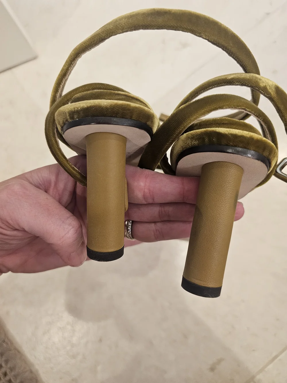 Tamara Mellon Olive Velvet Strappy Heels - Picture 3 of 4